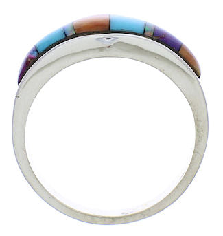 Southwestern Multicolor Inlay Silver Ring Size 5-3/4 EX51013